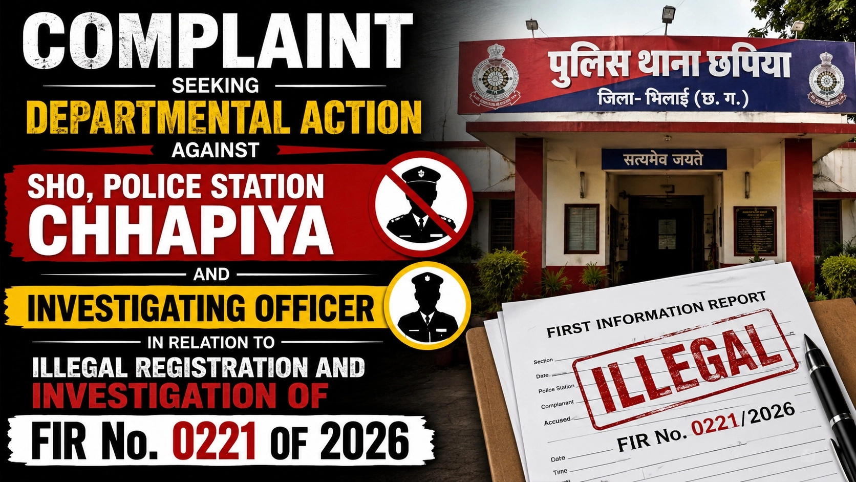 i. Complaint seeking departmental action against SHO, Police Station Chhapiya and Investigating Officer in relation to illegal registration and investigation of FIR No. 0221 of 2026.